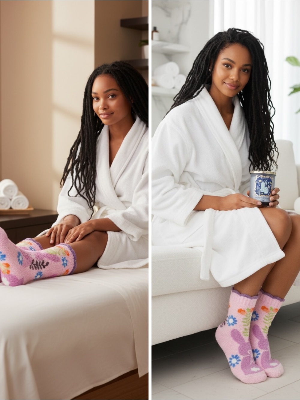 Bath & Body Works Pink Bunny Lounge Socks & Easter Candy Basket Candle Set - Picture 2 of 10